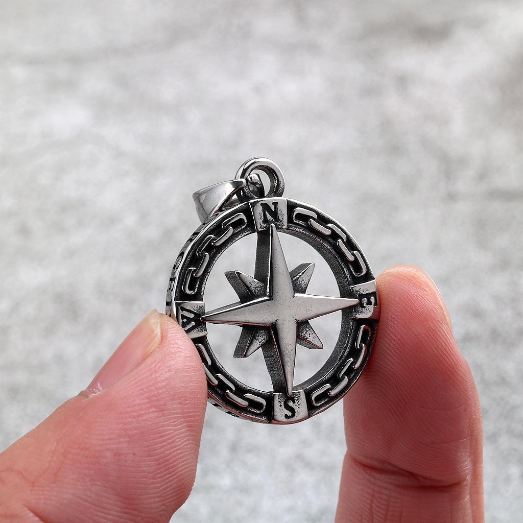 Vintage Stainless Steel Compass Pendant Unisex Fashion Necklace Charm