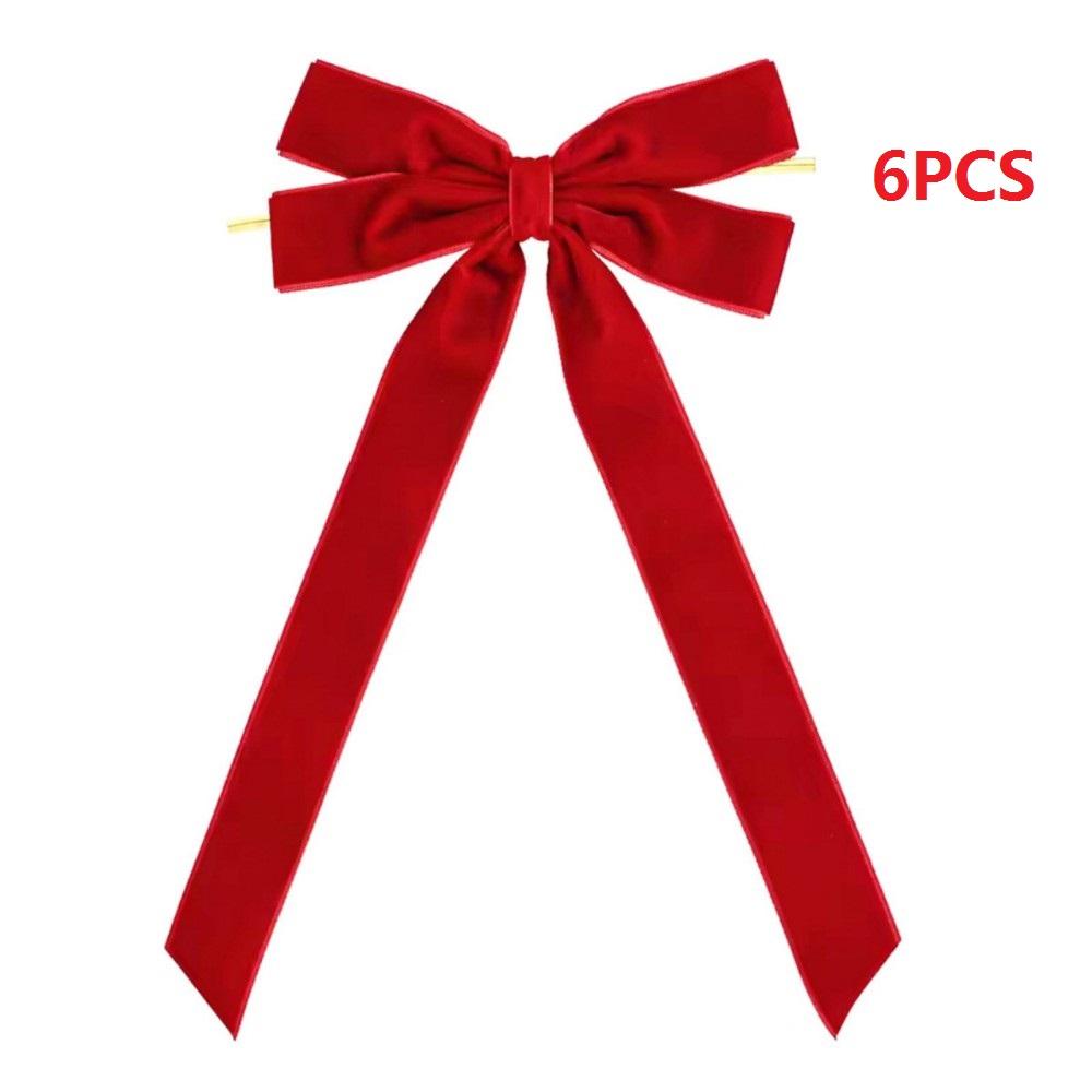 6PCS Velvet Christmas Bows Christmas Tree DIY Hanging Ornaments Ribbon Bow Gift Wrapping Bows Chrismtas Party Gifts