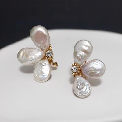 High-End Baroque Pearl Flower Stud Earrings: S925 Silver, Light Luxury Design for Women