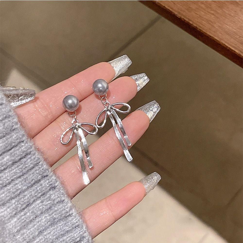 Pendientes Ribbon Bow Dangle Earrings Balletcore Piercing Ear Stud Simple Earrings Girls Gift