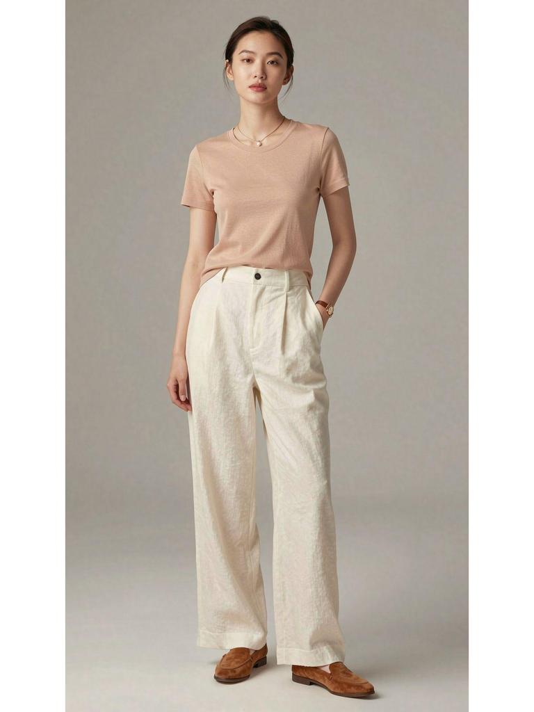 2026 Hangzhou Women's Mulberry Silk Lyocell U-Neck Tee - Lightweight, Breathable, Short-Sleeved Summer Fashion