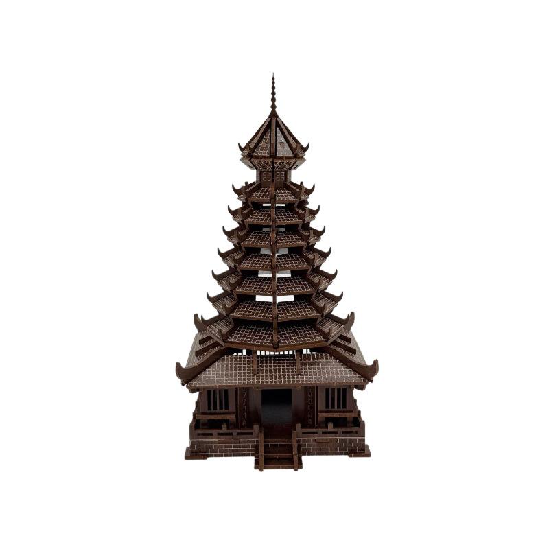 Dong Ethnic Drum Tower 3D Wooden Puzzle: Ancient Architecture Laser-Cut Model Toy