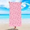 Cute Pink Bow Heart Pattern Beach Towel Soft Quick Dry Absorbent Swim Towel Girly Sweet Beach Towel Summer Vacation Travel
