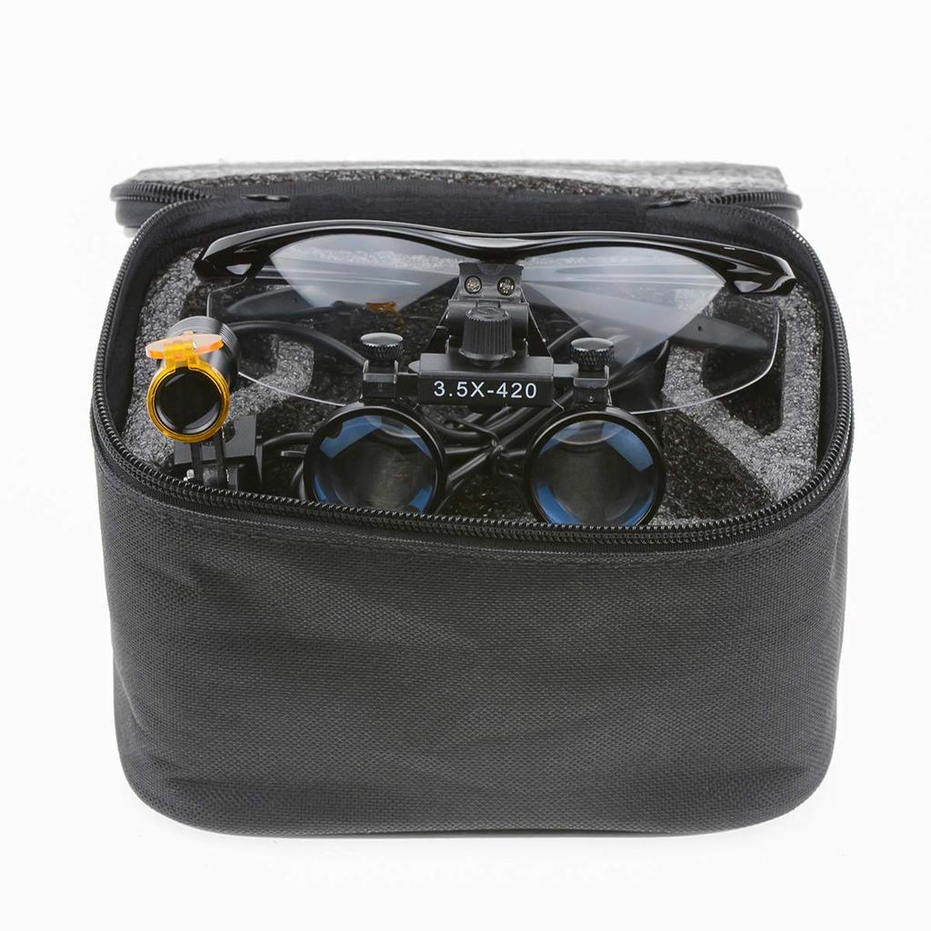 EUSTOMA 3.5x Magnifying Glass, 3.5X Binocular Loupe with 5W Clip-on LED Light, Seat-Mounted LED Lamp, Binoculars with Cloth Bag Storage Case,