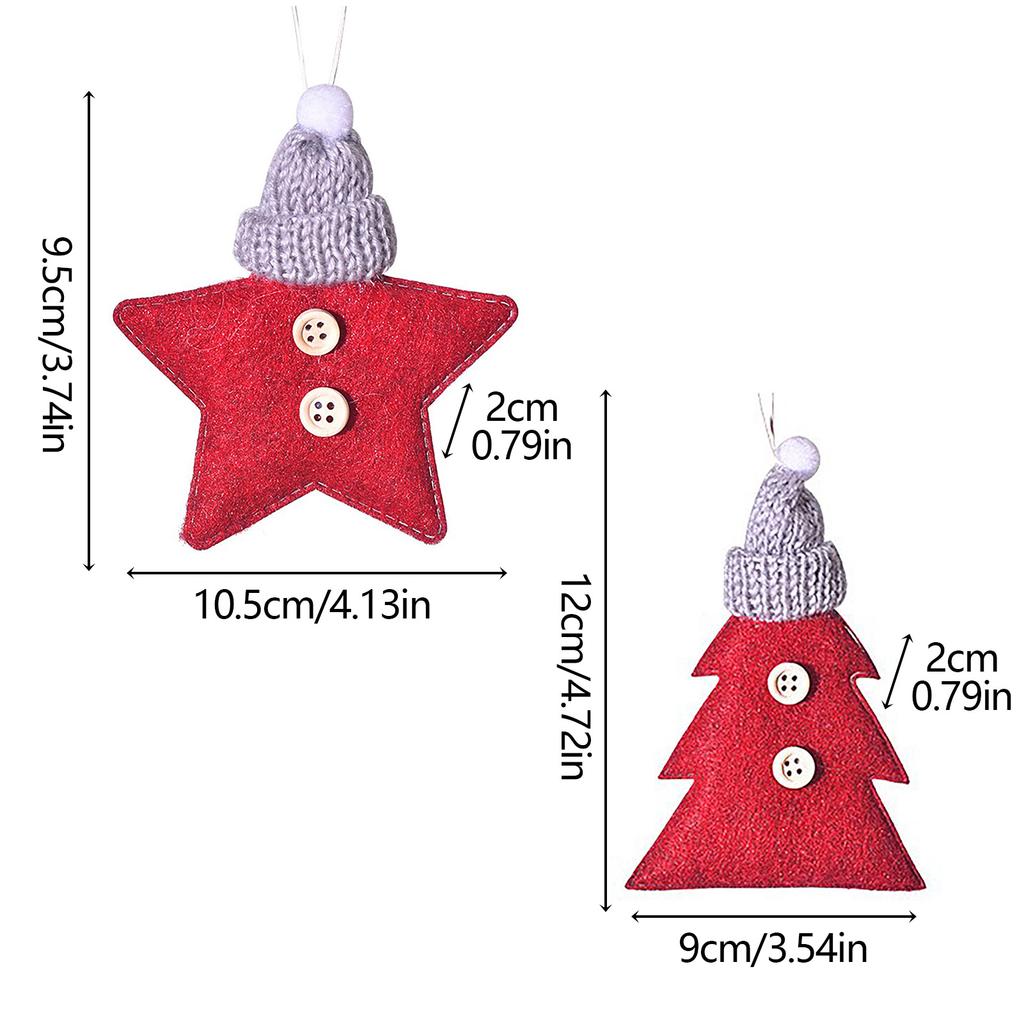6pcs Christmas Knitted Hat Button Five-Pointed Star Christmas Tree Small Pendant Christmas Decoration Supplies