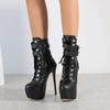 Autumn Winter Platform Boots for Women Sexy Round Toe Buckle Strap Pole Dance High Heels Pumps Fashion Lace-Up Runway Shoe