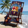 Serviette de Plage Personnalisée avec Nom Club de Football Barcelone, pour Voyage Camping Fête à la Plage Décoration Intérieure, Cadeau d'Anniversaire pour la Famille et les Amis