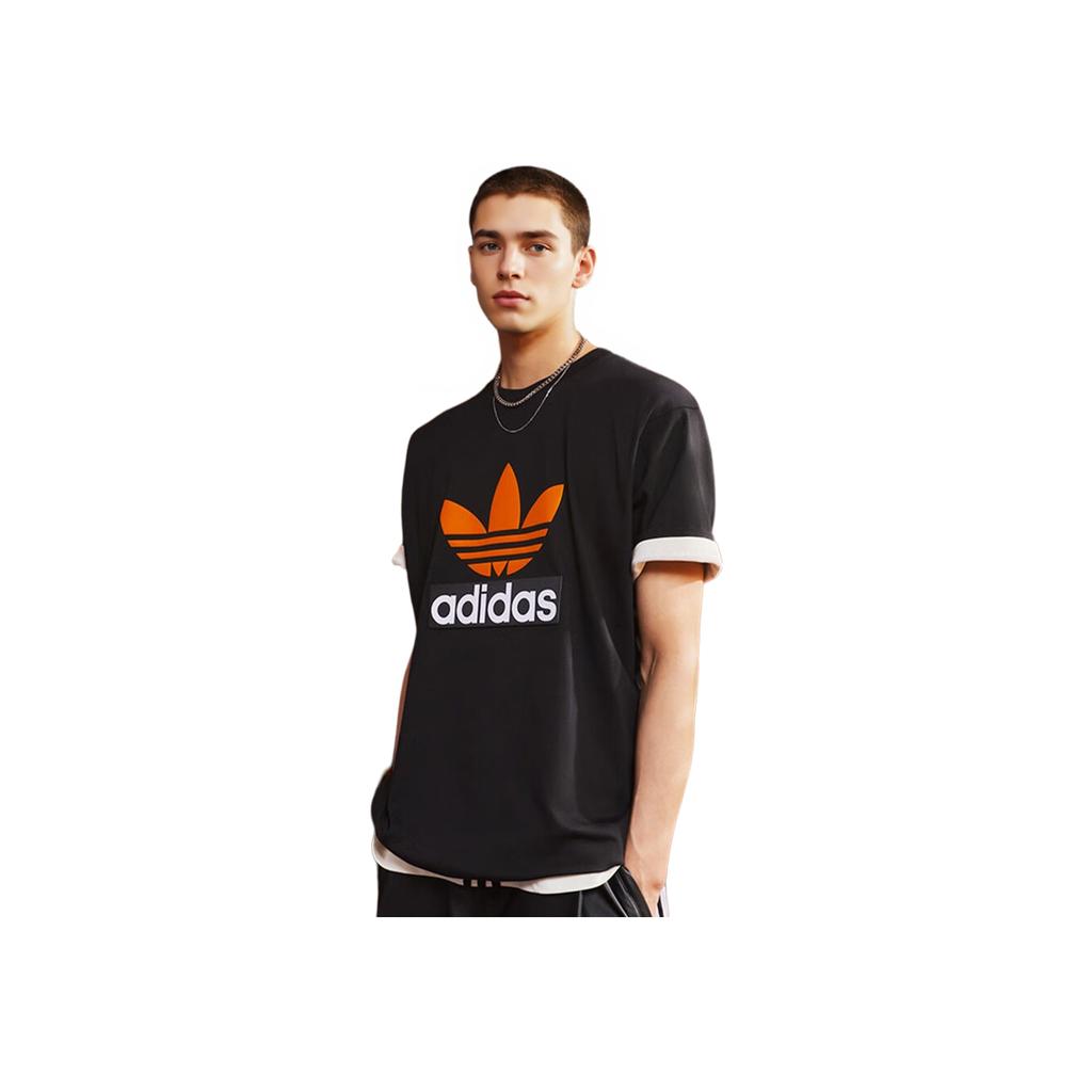 adidas Originals Logo Print Sport Crew Neck T-Shirt Men Tops Black JF0660