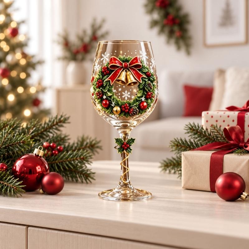 Clear Glass Christmas Wine Glasses Set of 6 with Raised Holiday Artwork and Six Different Scenes for Wine, Cocktails, Cocoa and Seasonal Entertaining