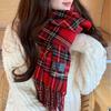 Korean Christmas Red Plaid Scarf for Women Winter Warm Retro High End New Year Gift Scarf Shawl for Students