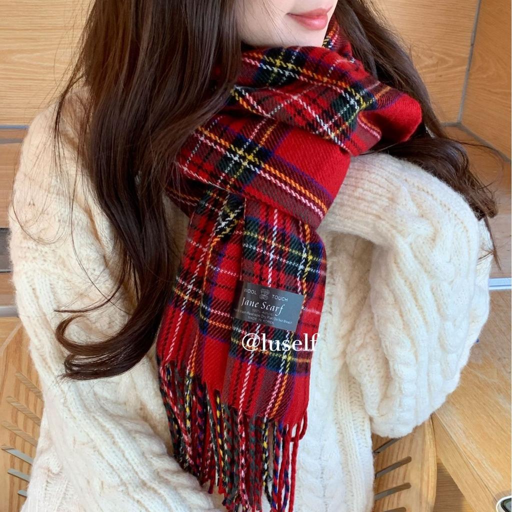 Korean Christmas Red Plaid Scarf for Women Winter Warm Retro High End New Year Gift Scarf Shawl for Students