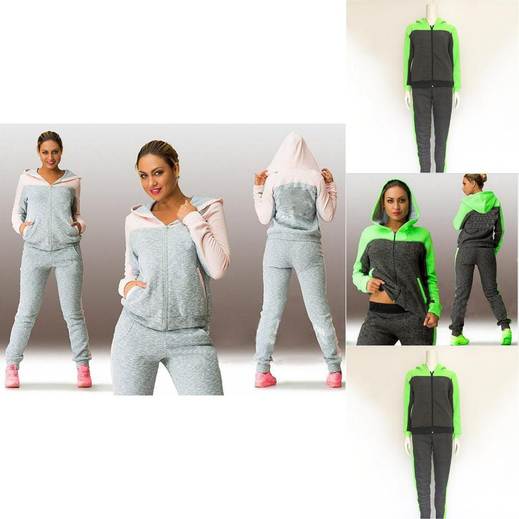 Elegant Splicing Contrast Color Sweater Sports Suit 2pcs Pullover Hoodie Sweatshirt