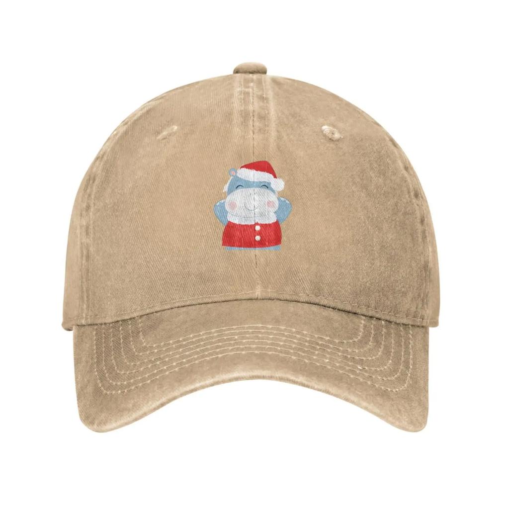 Cute Christmas Hippo Watercolor Style Baseball Cap for Men Women Vintage Trucker Hat Golf Hats Dad Caps