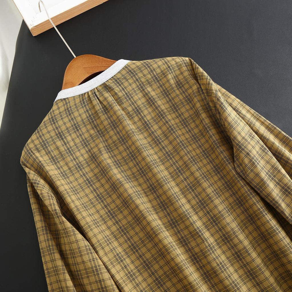 Women's Plaid Cotton Long-Sleeve Top - Slimming & Age-Reducing, Spring/Autumn Collection 2026