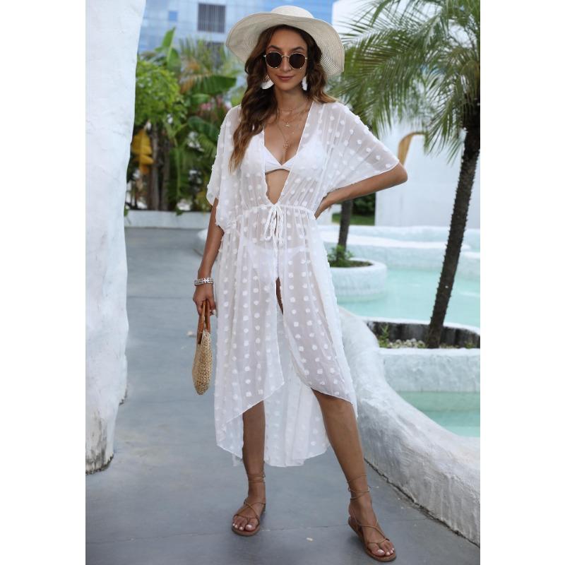 

Женская накидка больших размеров в горошек, объемная шифоновая рубашка, пляжная рубашка от солнца, нестандартный галстук, кардиган, накидки One Size белый