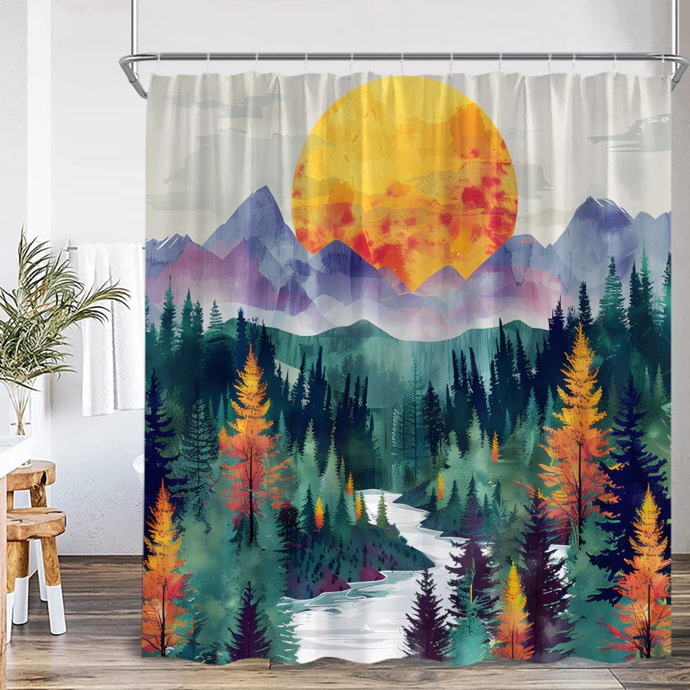 Rideau de douche Art Forêt Fantastique Lumière Polaire Papillon Psychédélique Sorcière Magique Nuit Lune Décor de Salle de Bain Rideau de Bain en Polyester