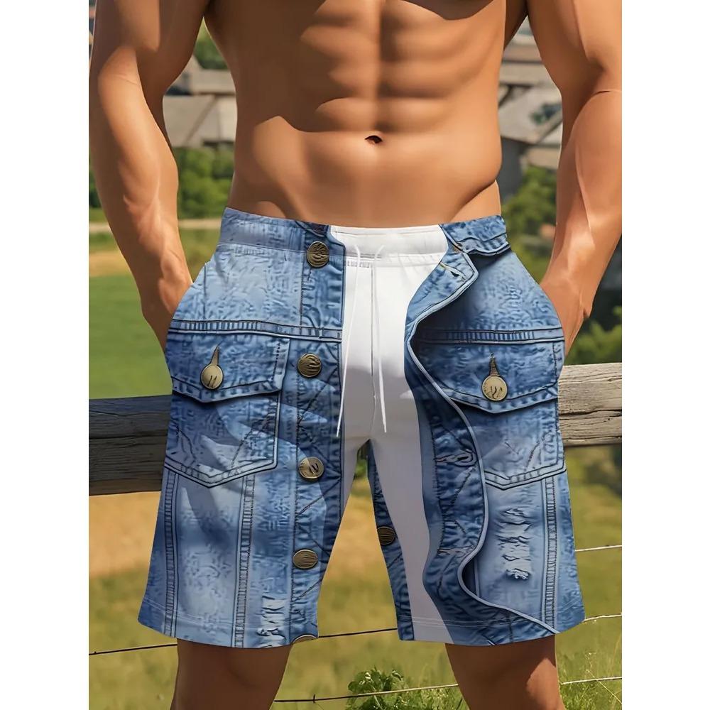 Fashionable Comfortable Plus Size Drawstring Loose 3D Shorts Men Creative Summer Leisure Holiday Cool Daily Versatile Shorts