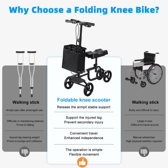 Knee Scooter, Knee Walker for Surgery, Broken Foot, Ankle Injury, Lightweight Crutch Alternative Medical Scooter with Dual Braking System for