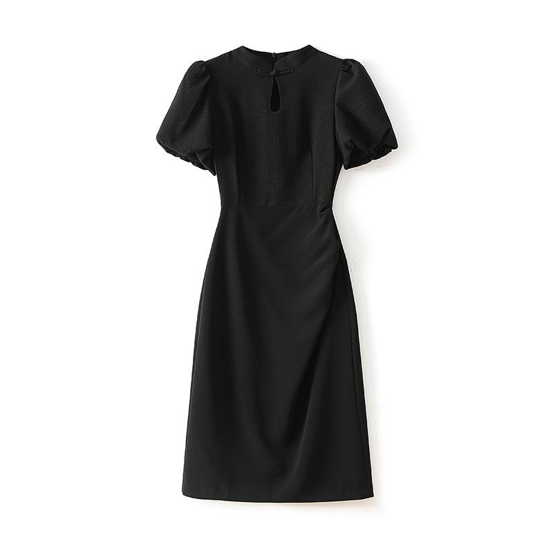 2411403 - Retro Chinesischer Cheongsam: Taillenbetonendes Laternenärmelkleid mit Cool-Touch