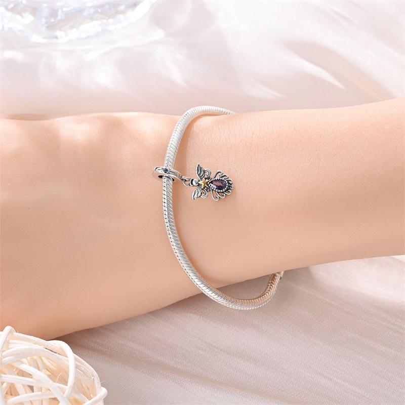 Original Copper Charms Luxury Classic Angel Pendant Purple Wings Beads Fit Bracelet Diy Women Making Delicate Gift