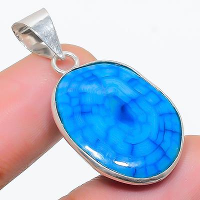 Natural Blue Druzy Gemstone Handmade 925 Sterling Silver Pendant 1.42" B3t40