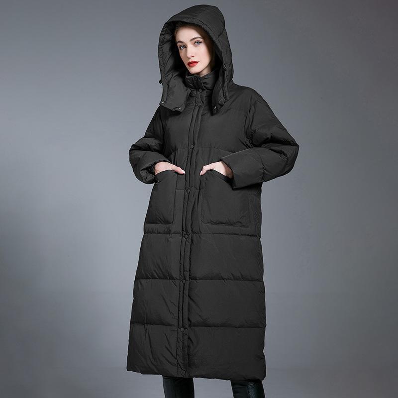 New Angola red and white duck down jacket for women, plus long over-knee winter thickened warm jacket for women