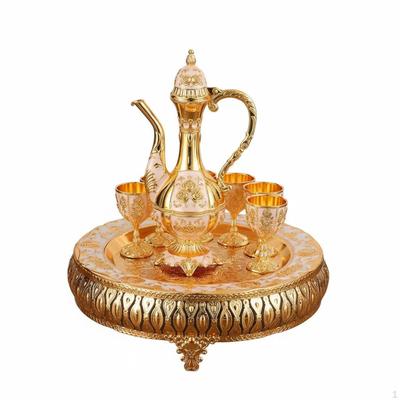 8 Pieces Zinc Alloy Drinkware Set Luxury Design Ornate Metal Flagon with