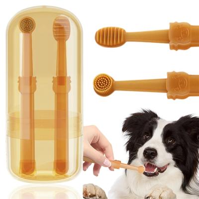 Dog Toothbrush, Pet Silicone Toothbrush Cat Tooth Brushing Kit With Storage Cup, 360° Doggie Toothbrush Tongue Cleaning Brush, Care For Small Pet