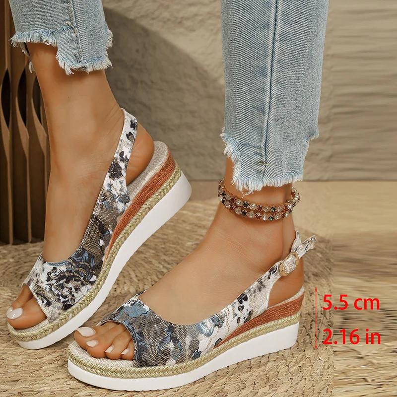 Fashion Fashion Printing Wedge Sandals for Women Summer 2025 Peep Toe Platform Sandles Woman Lightweight Non Slip Beach Sandalias Mujer