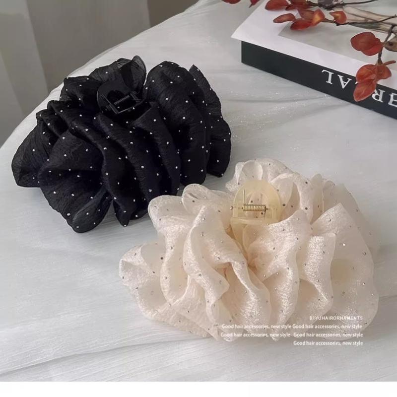 Summer Sweet Mesh Tulle Big Bow Hair Claw Clips For Women Solid Colours Elegant Bowknot Ponytail Clip New Headdress Accessories