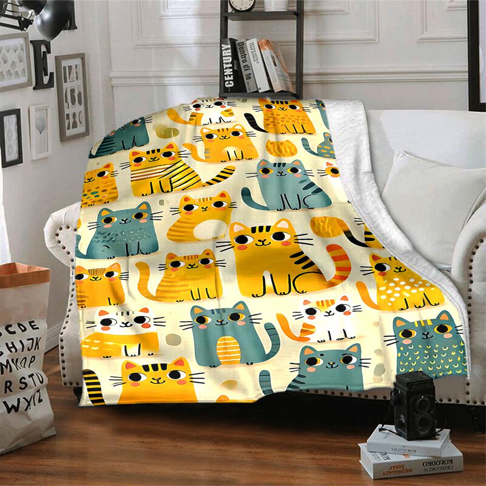1pc Cat Pattern Blanket, Lightweight Flannel Throw Blanket for Sofa, Bed, Travel, Camping, Living Room, Office, Couch, Chair, and Bed