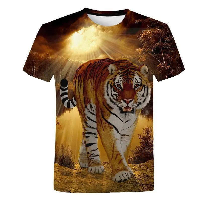 Mens T Shirt Fashion 3D Tiger Short Sleeve T-Shirt Casual Animal Pattern Tee For Outdoor Party Women Y2k t-shirts Kids Tshirt