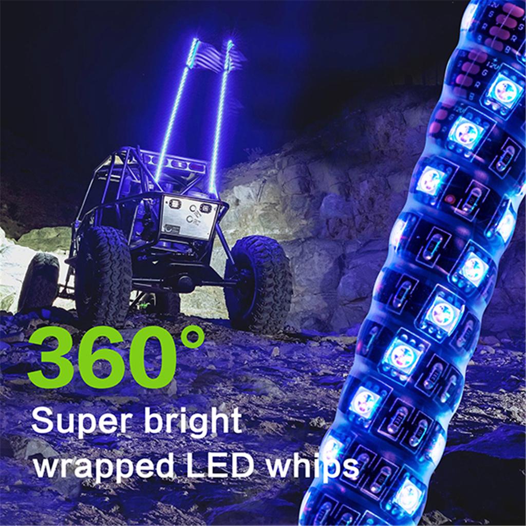 3/4/5FT RGB IP67 Waterproof Bendable Remote Control Multi-color Super Bright Flagpole Lamp Light LED Whip Light for SUV ATV UTV RZR