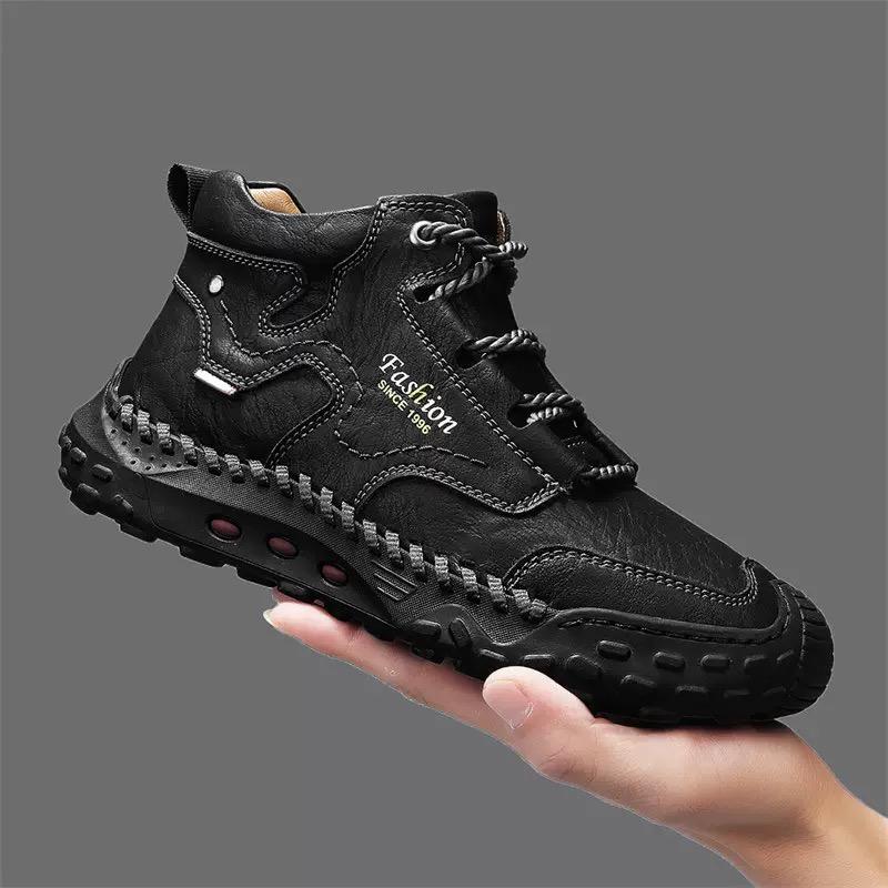 Rozmiar 48 Buty Męskie Luksusowe Ręcznie Robione Skórzane Buty na Platformie dla Mężczyzn Męskie Buty Outdoorowe Turystyczne Wysokiej Jakości Ciepłe Zamszowe Botki