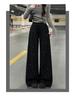 Women's High Waist Black Sequin Wide-Leg Pants - Spring 2026, Plus Velvet, Petite Drape, Straight Leg, New Arrival