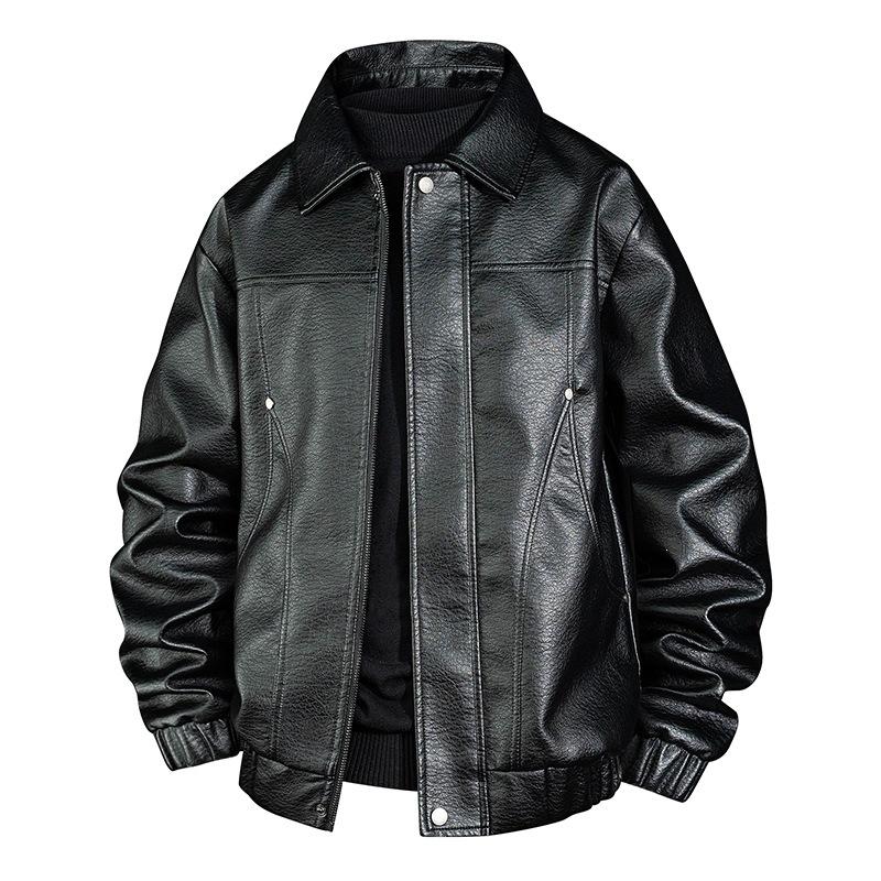Texture on the new men's leather jacket tooling locomotive pu old money wind tough loose street retro casual leather jacket men