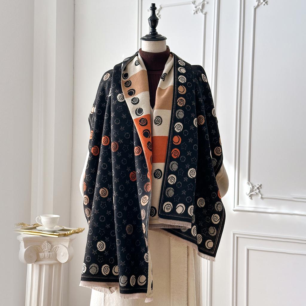 Women'S Luxury Faux Cashmere Scarf Warm Thick  Autumn Winter Pashmina Blanket Poncho Fashion Print For Fashionable Accessories