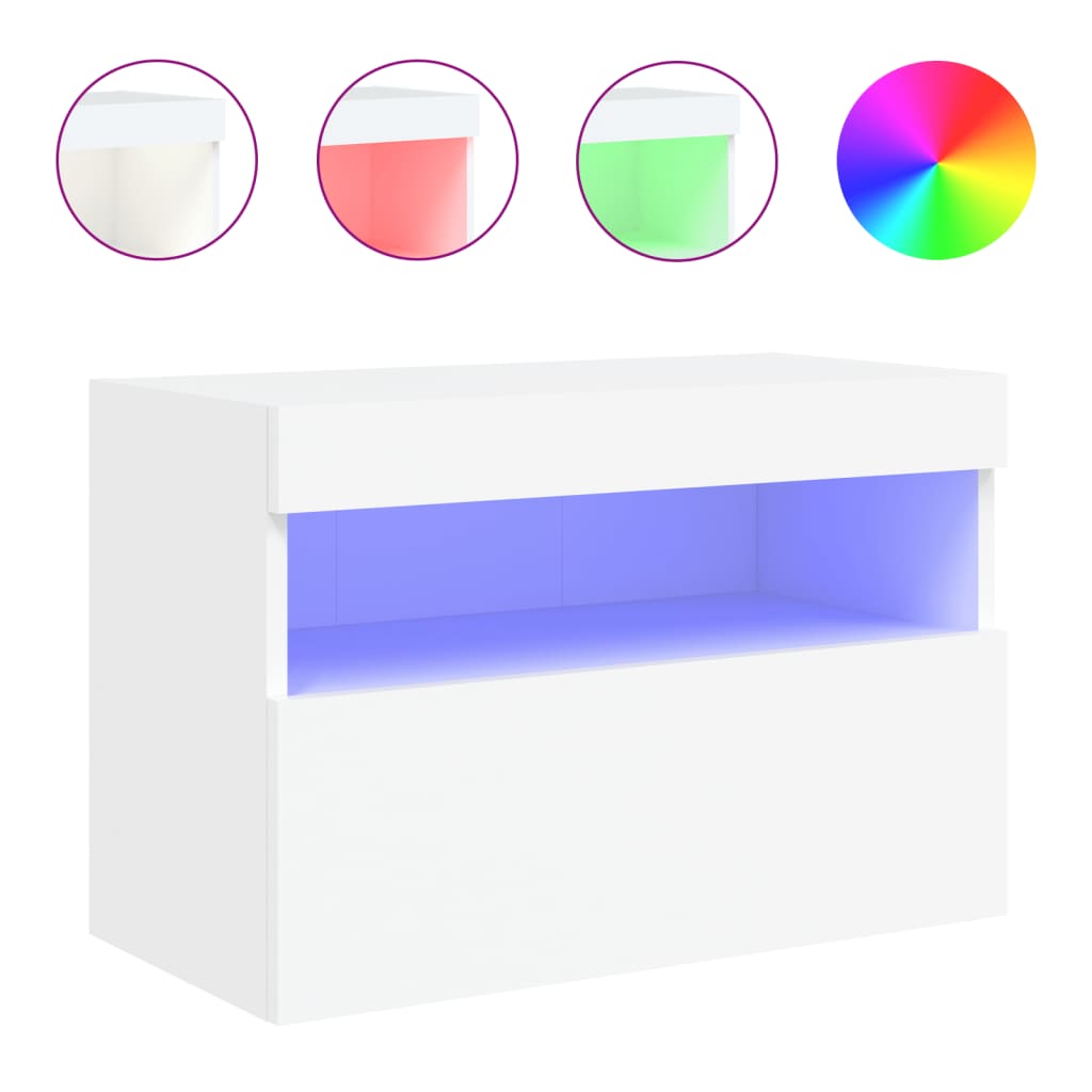 Wall Mounted TV Cabinet with LED Lights White 60x30x40 Cm