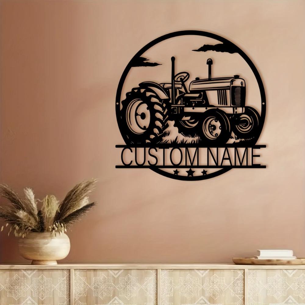 1pc Custom Metal Tractor Wall Sculpture, Personalized Name Sign, Rustic Farm Decor for Balcony, Courtyard, Gift, Tractor Emblem.