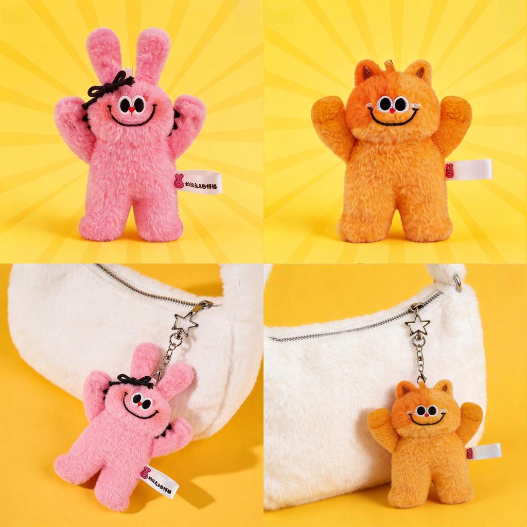 Milk Silk Bunny And Cat Plush Keychain With Soft Short Plush For Kids And Teens