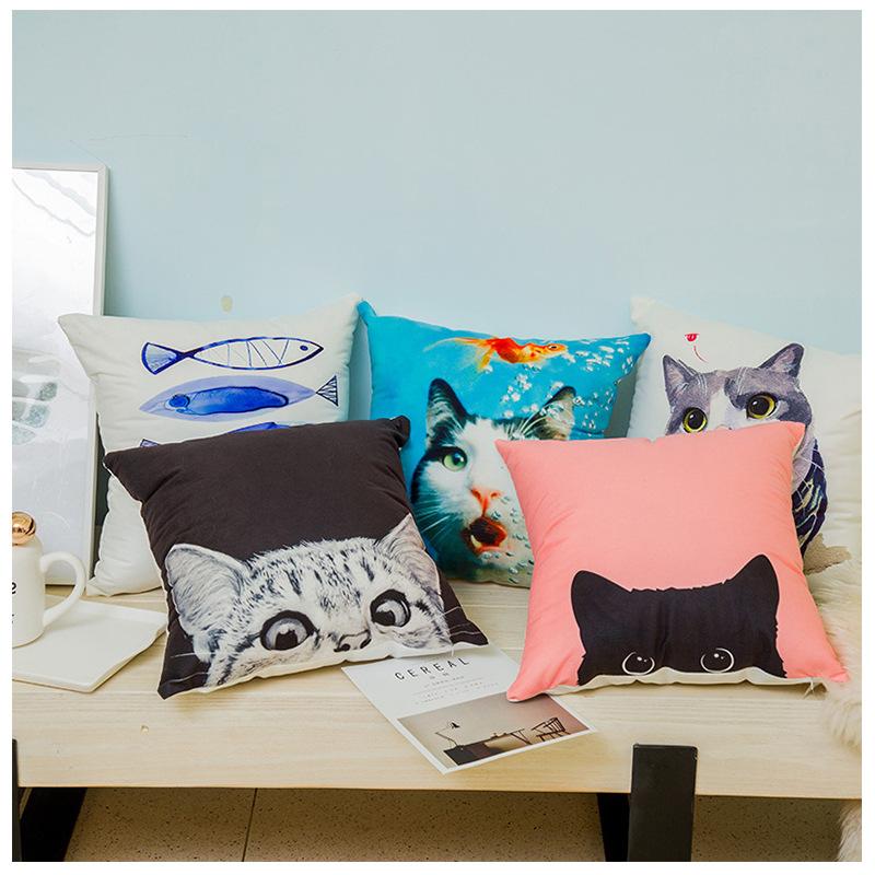 Cute Cartoon Kitten Expression Pillow Cover Office Nap Pillow Car Sofa Cushion Pillow Cover