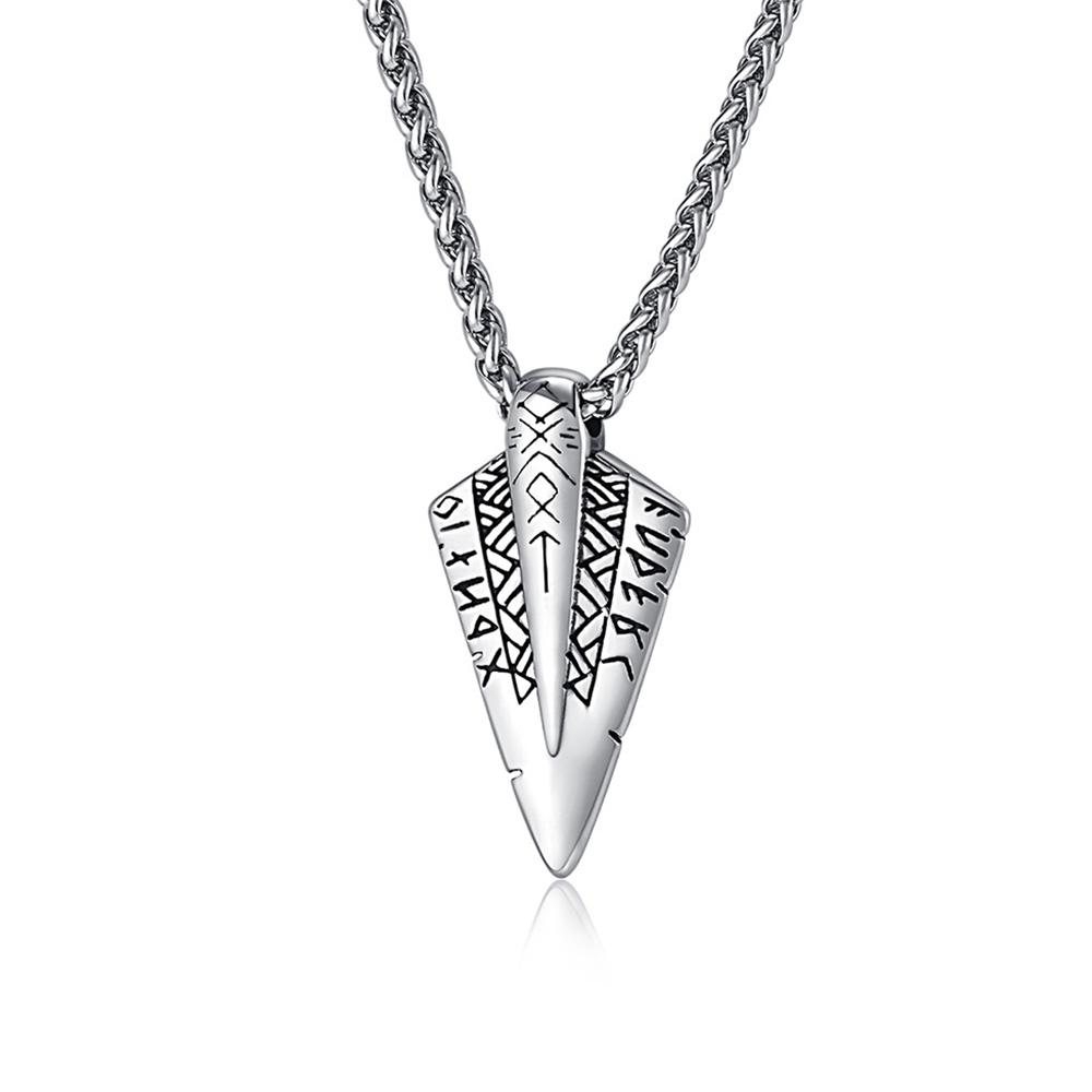 Nordic mythology Viking rune titanium steel necklace niche personality trendy men s cultural symbol pendant Silver 60mm