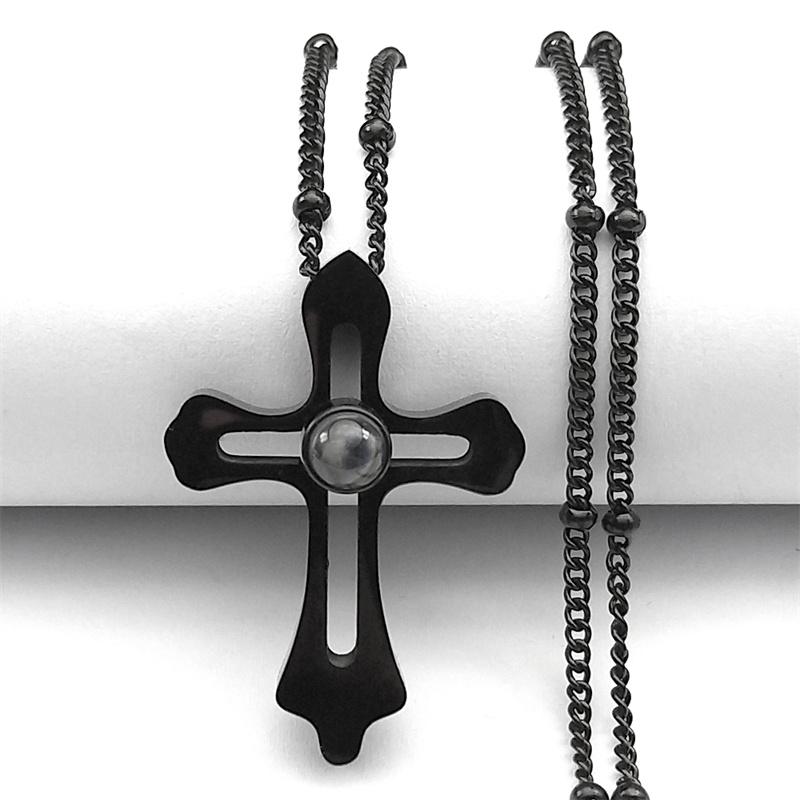 

100 Languages I Love You Projection Cross Pendant Necklace for Women Men Stainless Steel Chain Couple Gift Jewelry 7431-QKC 60CM