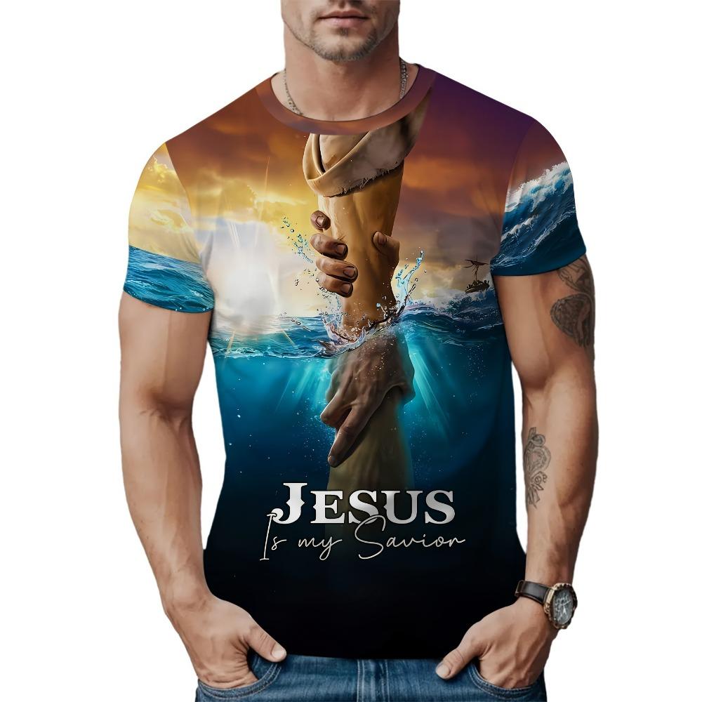 Camiseta Talla Grande para Hombre Camisetas Gráficas de Jesús Camiseta de Cuello Redondo con Estampado de Cruz para Hombre Manga Corta Camiseta de Verano para Hombre Ropa Urbana para Hombre