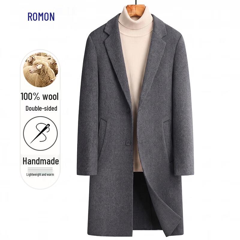 Luomeng Men's 100% Wool Double-Sided Mid-Length Overcoat