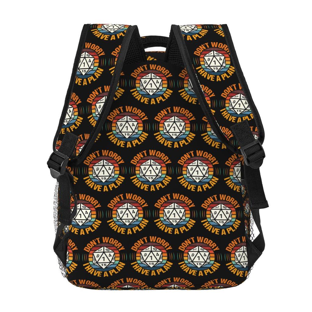 Don't Worry I Have A Plan Dice Student Backpack School Bag Hiking Travel Daypack for Men Women Fashion Bookbag Shoulder Bags