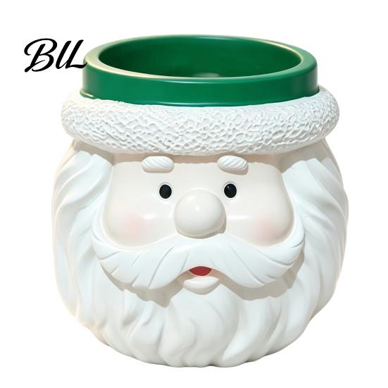 Christmas Themed Desk Accessory Cute Santa Claus Resin Flowerpot, Decorative Desktop Window Sill Decoration Planter, Hand Painted Container for Indoor