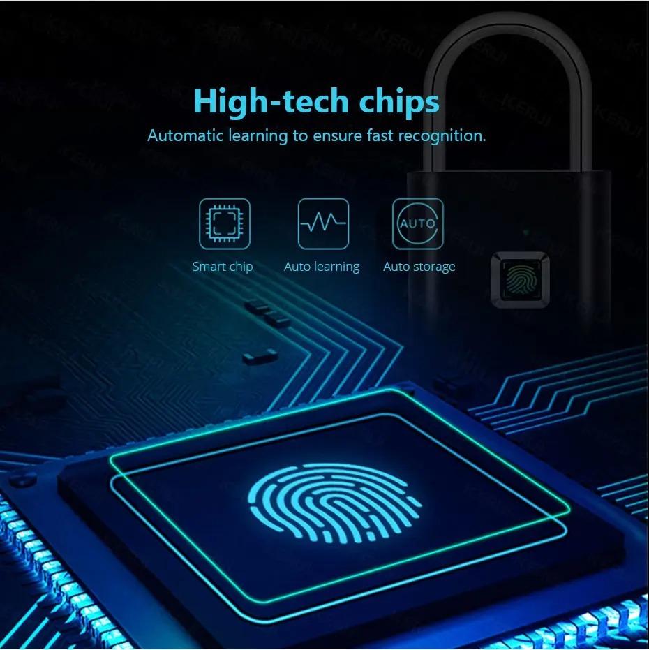 Waterproof and Rust-proof Outdoor Smart Fingerprint Padlock for Secure Door and Cabinet Locking. Anti-theft Electronic Lock with Password Protection