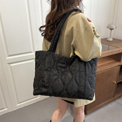 Daily Quilted Design Shoulder Bags for Women Large Capacity Ladies Casual Tote Bag Solid Color Simple Female Shopping Handbags