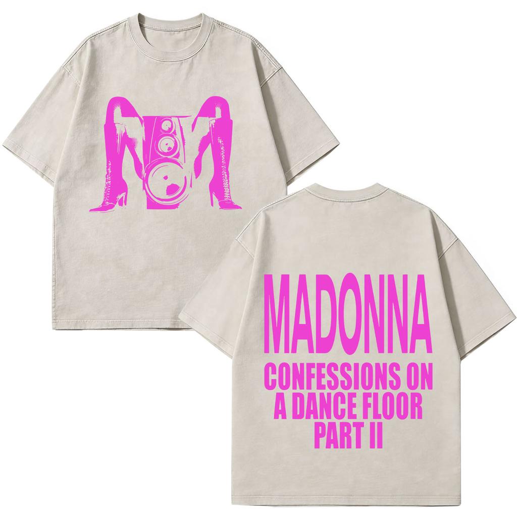 Madonna Confessions Ii Album Tour 2026 Print Vintage Washed Tshirt Men Women Fashion Loose Casual Cotton Hiphop Tshirts Tops